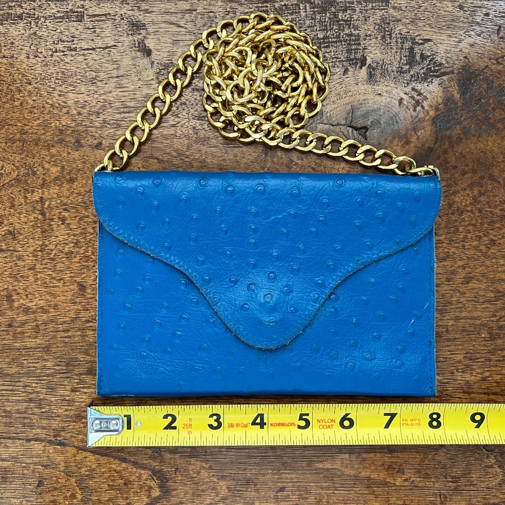 JJ Winters Crossbody Blue Leather Bag with Gold Chain Strap